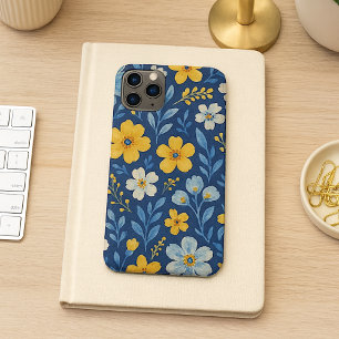 Capa Para iPhone 11 Pro Max Padrão de Arte Floral Mediterrâneo Étnico com Clas