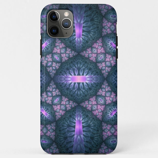 Capa Para iPhone 11 Pro Max Padrão de arte fractal 3D turquesa roxo rosa (Verso)