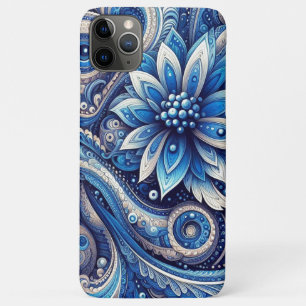 Capa Para iPhone 11 Pro Max Padrão de Arte Paisley Azul Navy Azul Escuro Preto