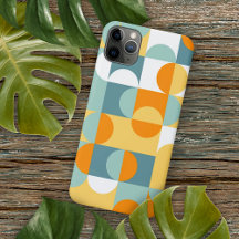 Padrão de Arte Retro Laranja Azul Turquesa Verde E