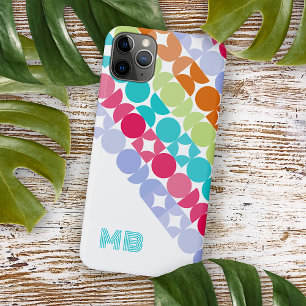 Capa Para iPhone 11 Pro Max Padrão de Arte Retro Violeta Rosa Aqua Personaliza