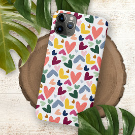 Capa Para iPhone 11 Pro Max Padrão de Corações Laranja Roxo Verde Menta Rosa A