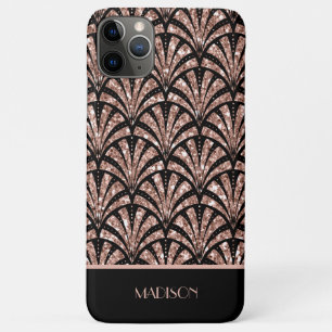 Capa Para iPhone 11 Pro Max Padrão de Deco de Arte do Monograma Dourado rosa