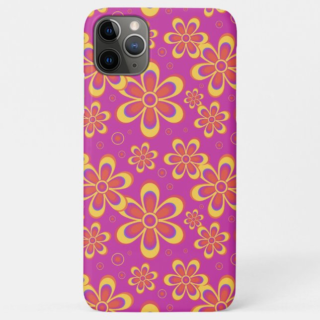 Capa Para iPhone 11 Pro Max Padrão de Flor Amarelo-Roxo-Magenta (Verso)