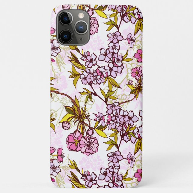 Capa Para iPhone 11 Pro Max Padrão de Flor de Cerejeira (Verso)