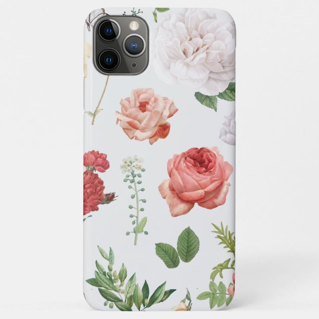 Capa Para iPhone 11 Pro Max Padrão de Flor, Rosa (Verso)