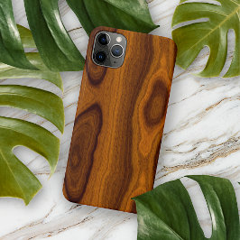 Capa Para iPhone 11 Pro Max Padrão de Grão de Madeira Marrom Carvalho Castanho
