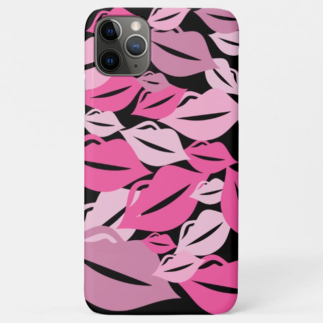 Capa Para iPhone 11 Pro Max Padrão de KIsses de Lábios Rosa Bonito (Verso)