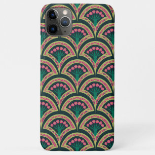 Capa Para iPhone 11 Pro Max Padrão de leque floral rosa e verde