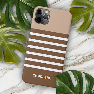 Capa Para iPhone 11 Pro Max Padrão de Listras Brancas em Tons Neutros Personal