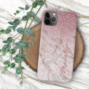 Capa Para iPhone 11 Pro Max Padrão de mármore rosa personalizado em dourado ro