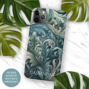 Capa Para iPhone 11 Pro Max Padrão de Paisley Art da Cinza Verde de Cheiro Azu