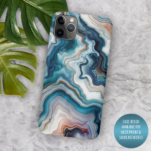 Capa Para iPhone 11 Pro Max Padrão de Quartzo Turquesa Azul Claro Roxo