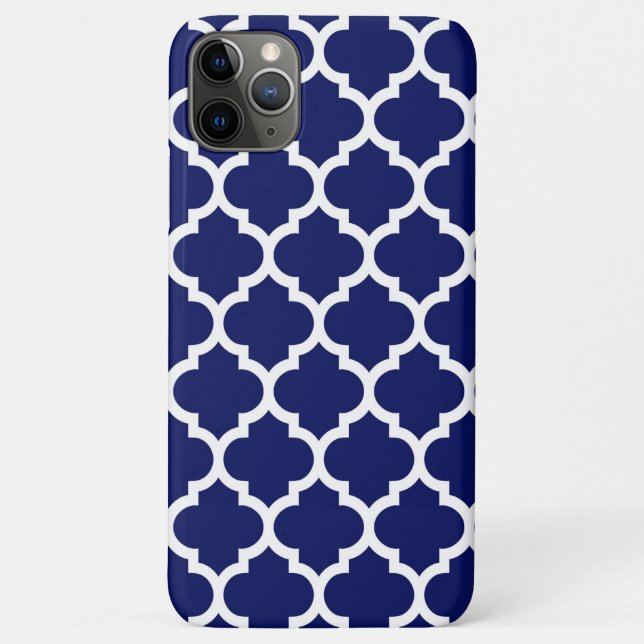 Capa Para iPhone 11 Pro Max Padrão de Quatrefoil Branco Branco-marinho #5 (Verso)