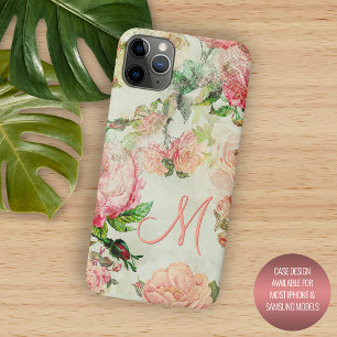 Capa Para iPhone 11 Pro Max Padrão de Rosa Floral Cor-de-Rosa com Vintage Pers