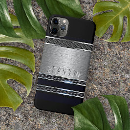 Capa Para iPhone 11 Pro Max Padrão de Stripes Metálicas Brilhantes de Faux Mod