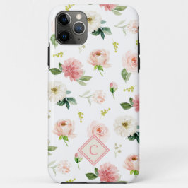Capa Para iPhone 11 Pro Max Padrão Feminino de Rosas Rosa Escamosas com Monogr
