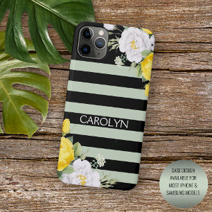 Capa Para iPhone 11 Pro Max Padrão Floral das Rosas Brancas Amarelas do chique