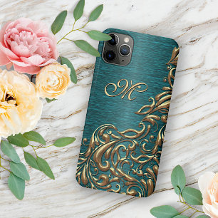 Capa Para iPhone 11 Pro Max Padrão Floral de Damasco Dourado Personalizado Ver
