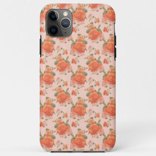 Capa Para iPhone 11 Pro Max padrão floral de rosa laranja cor-de-rosa casament