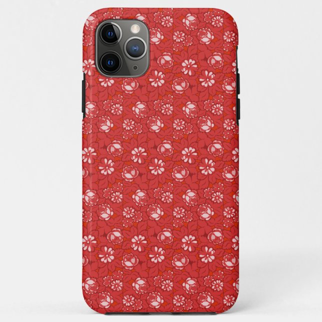 Capa Para iPhone 11 Pro Max Padrão Floral Vermelho em Estilo Vintage Romântico (Verso)