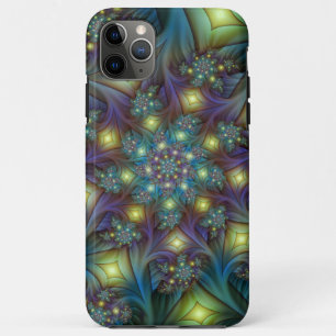 Capa Para iPhone 11 Pro Max Padrão Fratural azul-roxo iluminado
