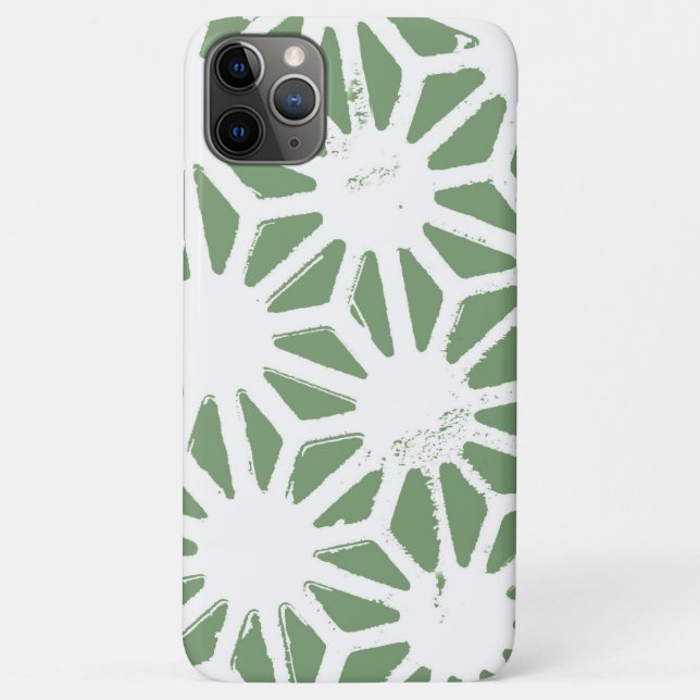 Capa Para iPhone 11 Pro Max Padrão geométrico verde-oliva e branco (Verso)