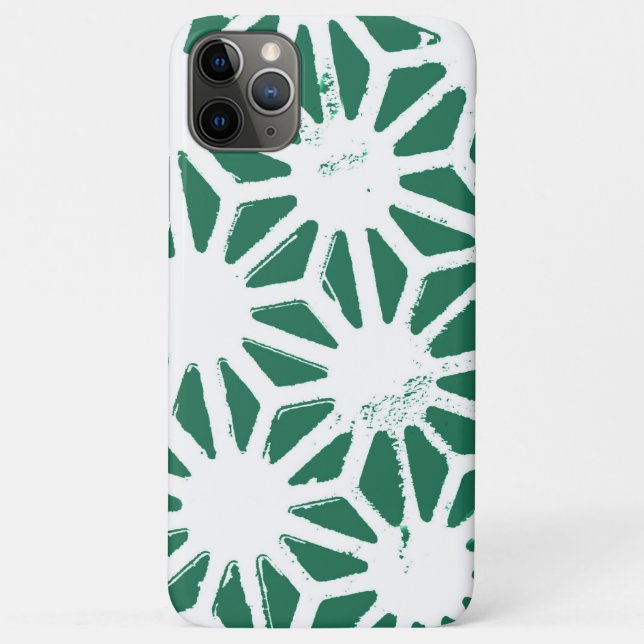 Capa Para iPhone 11 Pro Max Padrão geométrico verde-sábado e branco (Verso)