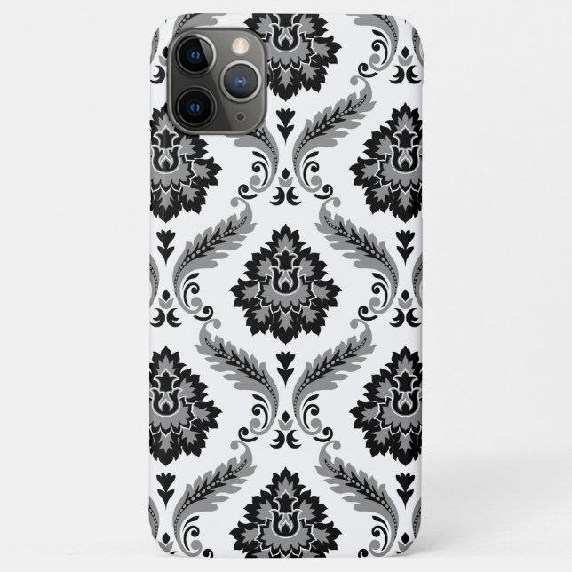 Capa Para iPhone 11 Pro Max Padrão Rococó Damask Cinza Preto Branco (Verso)