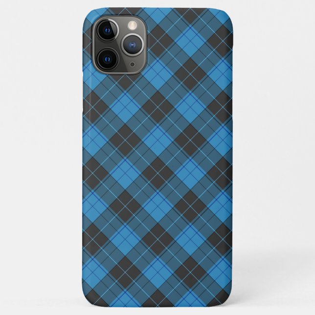 Capa Para iPhone 11 Pro Max Padrão simples de xadrez escocês em diagonal azul  (Verso)