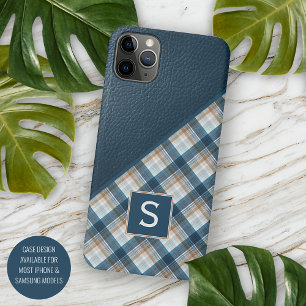Capa Para iPhone 11 Pro Max Padrão Xadrez Azul Escuro Marrom Personalizado