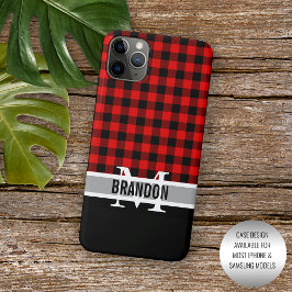 Capa Para iPhone 11 Pro Max Padrão Xadrez Lumberjack Preto Vermelho Buffalo Pe
