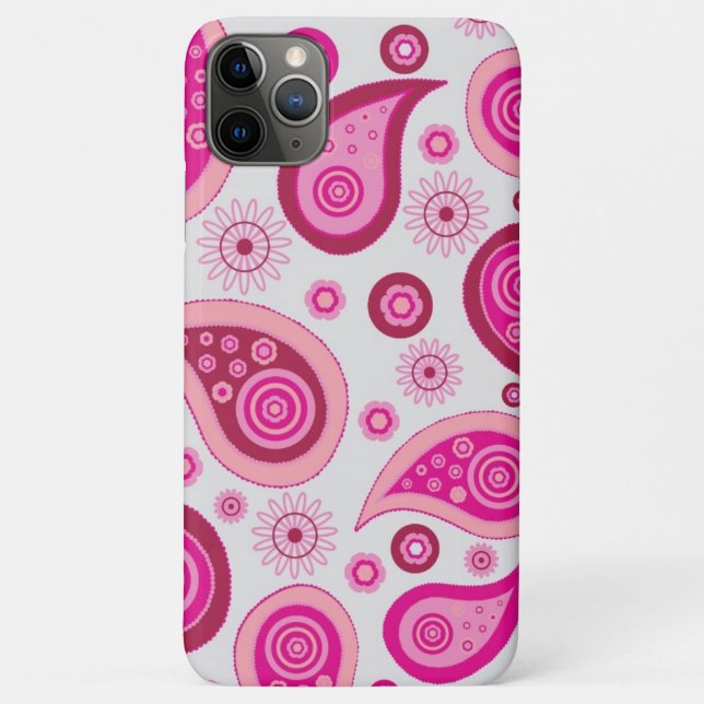 Capa Para iPhone 11 Pro Max Paisley Rosa Personalizado e Branca (Verso)
