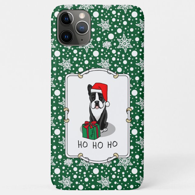 Capa Para iPhone 11 Pro Max Papais noeis de Natal Boston Terrier (preto) (Verso)