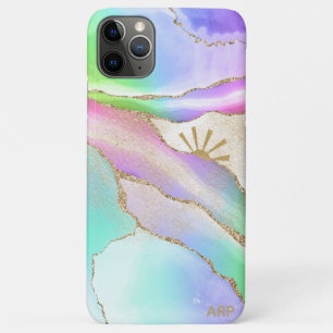 Capa Para iPhone 11 Pro Max *~* Pastel Arco-Íris Agate Sol Dourado Raios Pó Es