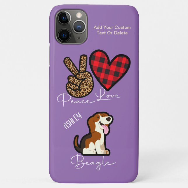 Capa Para iPhone 11 Pro Max Peace Love Beagle Xadrez Cujo Cachorro Sobe (Verso)