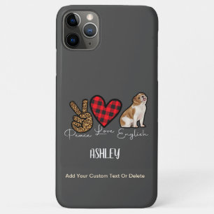 Capa Para iPhone 11 Pro Max Peace Love English Buldogue Xadrez Cuide Dog Lover