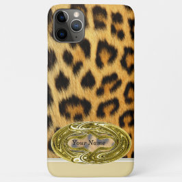 Capa Para iPhone 11 Pro Max Pele-leopardo Impressão Dourada Emblem 11