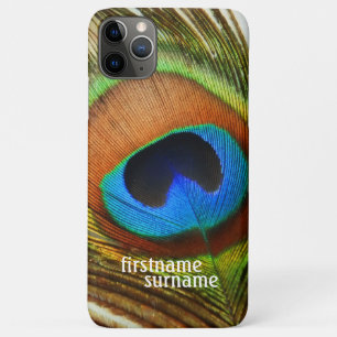 Capa Para iPhone 11 Pro Max Pena de Pavão Nome Personalizado