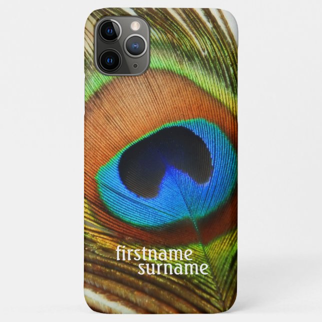 Capa Para iPhone 11 Pro Max Pena de Pavão Nome Personalizado (Verso)