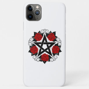 Capa Para iPhone 11 Pro Max Pentagrama com Rosas vermelhas