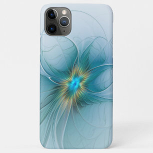 Capa Para iPhone 11 Pro Max Pequena Bela Moderna Flor de Arte Fractal Azul Dou