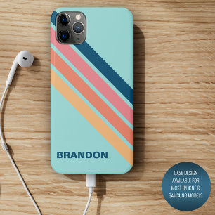 Capa Para iPhone 11 Pro Max Personalizado Azul Laranja Amarelo Listra