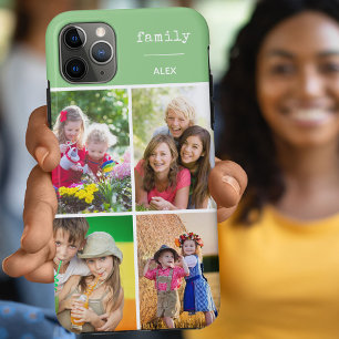 Capa Para iPhone 11 Pro Max Personalizado de Colagem de Fotos Verde da Famíli