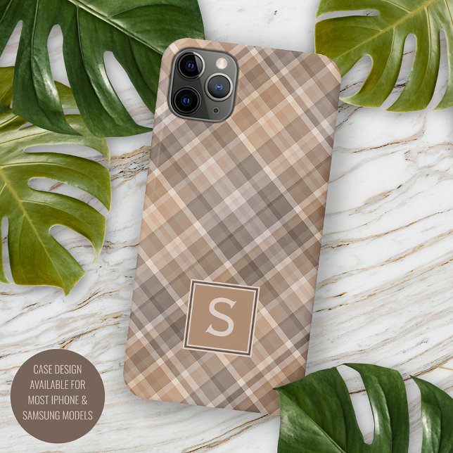 Capa Para iPhone 11 Pro Max Personalizado Plaid Rústico Bege Marrom (Criador carregado)