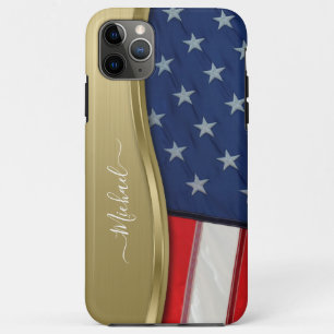 Capa Para iPhone 11 Pro Max Personalize o sinalizador EUA Faux Dourado Swirl M