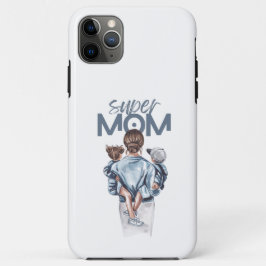 Capa Para iPhone 11 Pro Max Personalized Super Mom with Son and Daughter Gift