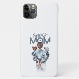 Capa Para iPhone 11 Pro Max Personalized Super Mom with Son and Daughter Gift