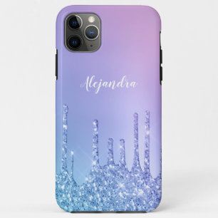 Capa Para iPhone 11 Pro Max pintinho Elegante gotas de brilho azul e roxo