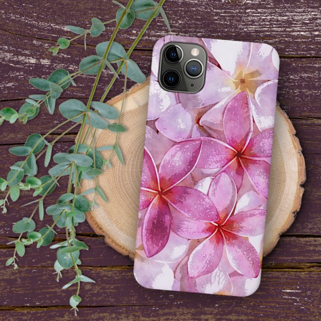 Capa Para iPhone 11 Pro Max Pintura em Aquarela de Plumeria Havaiana (Criador carregado)